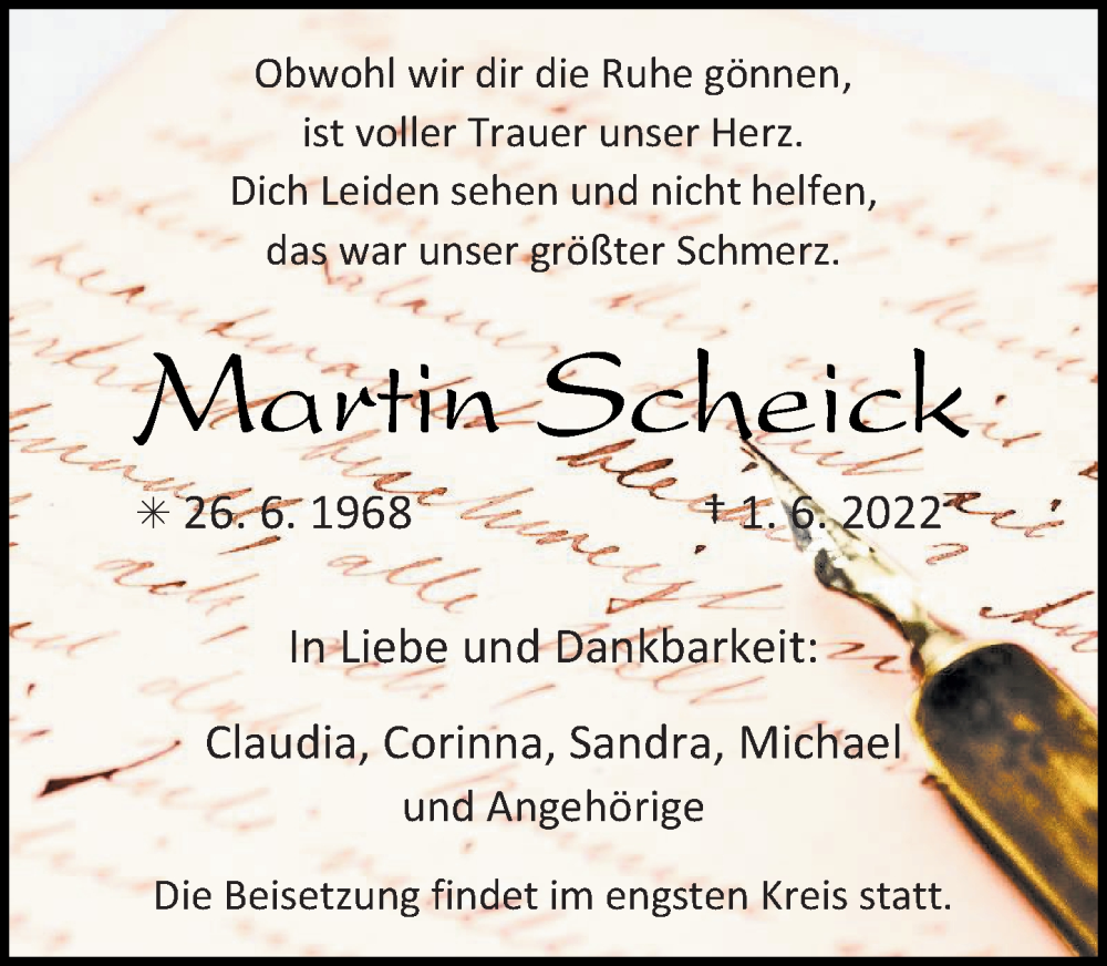  Traueranzeige für Martin Scheick vom 18.06.2022 aus Rheinische Post