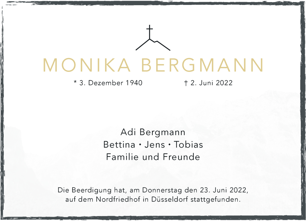  Traueranzeige für Monika Bergmann vom 25.06.2022 aus Rheinische Post