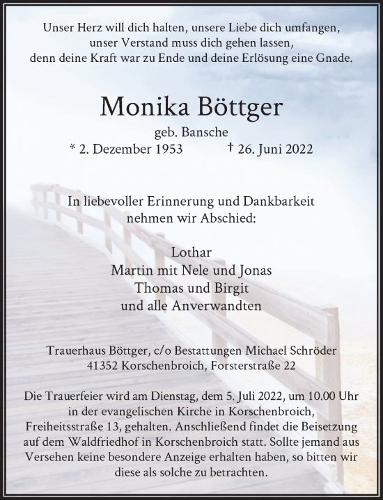 Traueranzeige von Monika Böttger von Rheinische Post