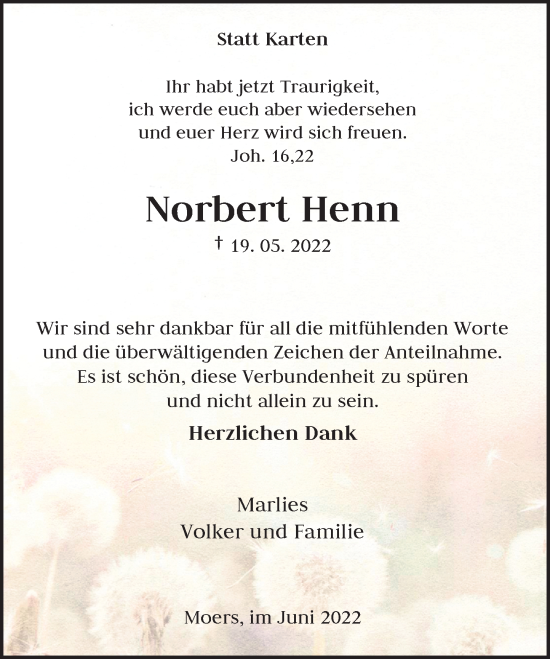 Traueranzeige von Norbert Henn von Rheinische Post