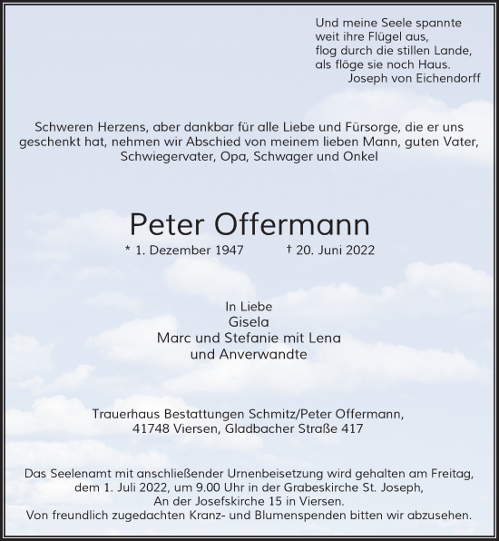 Traueranzeige von Peter Offermann von Rheinische Post