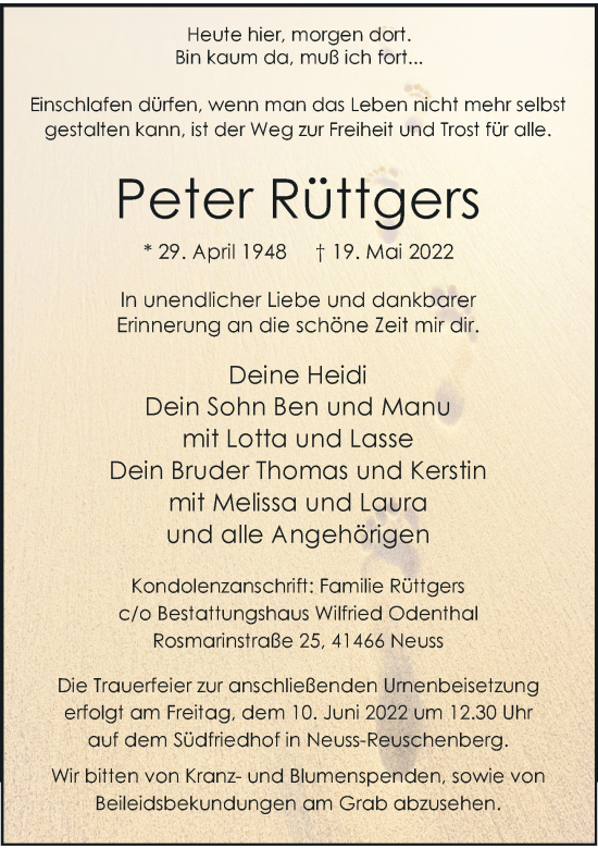 Traueranzeige von Peter Rüttgers von Rheinische Post
