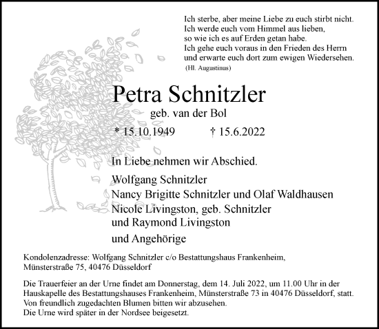 Traueranzeige von Petra Schnitzler von Rheinische Post