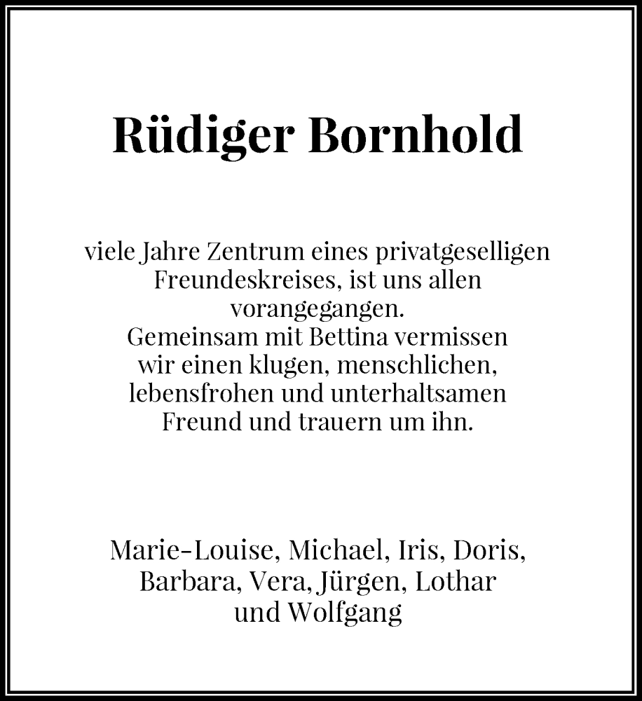  Traueranzeige für Rüdiger Bornhold vom 23.06.2022 aus Rheinische Post