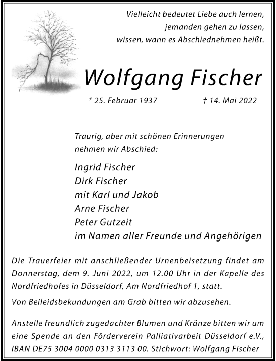 Traueranzeige von Wolfgang Fischer von Rheinische Post