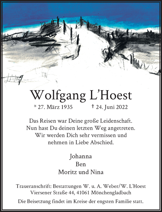 Traueranzeige von Wolfgang L’Hoes von Rheinische Post