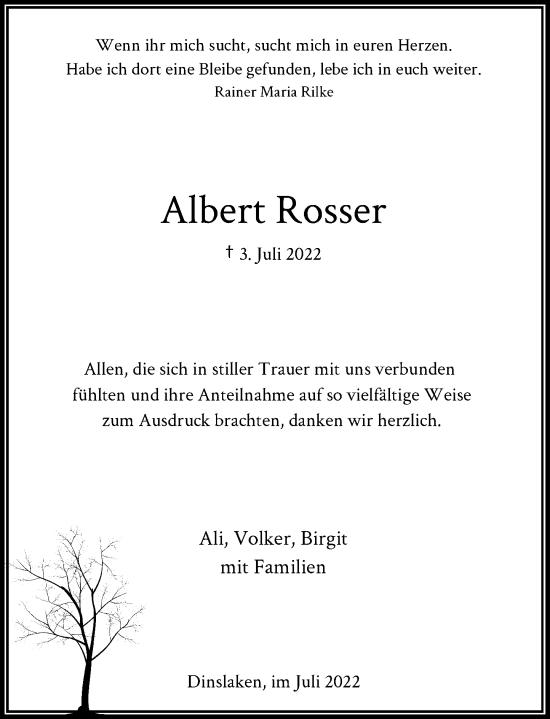 Traueranzeige von Albert Rosser von Rheinische Post