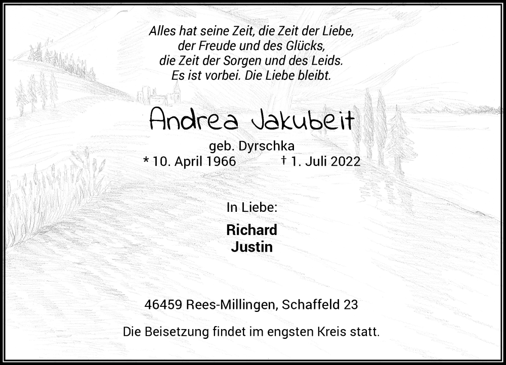  Traueranzeige für Andrea Jakubeit vom 02.07.2022 aus Rheinische Post