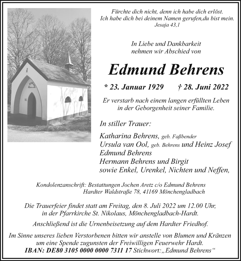 Traueranzeige für Edmund Behrens vom 02.07.2022 aus Rheinische Post
