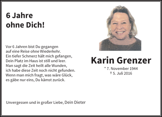 Traueranzeige von Karin Grenzer von Rheinische Post