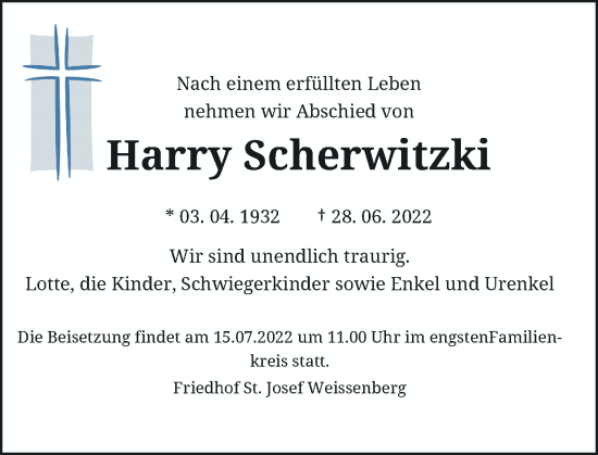 Traueranzeige von Harry Scherwitzki von Rheinische Post