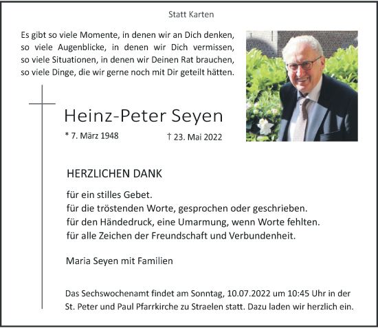 Traueranzeige von Heinz-Peter Seyen von Rheinische Post