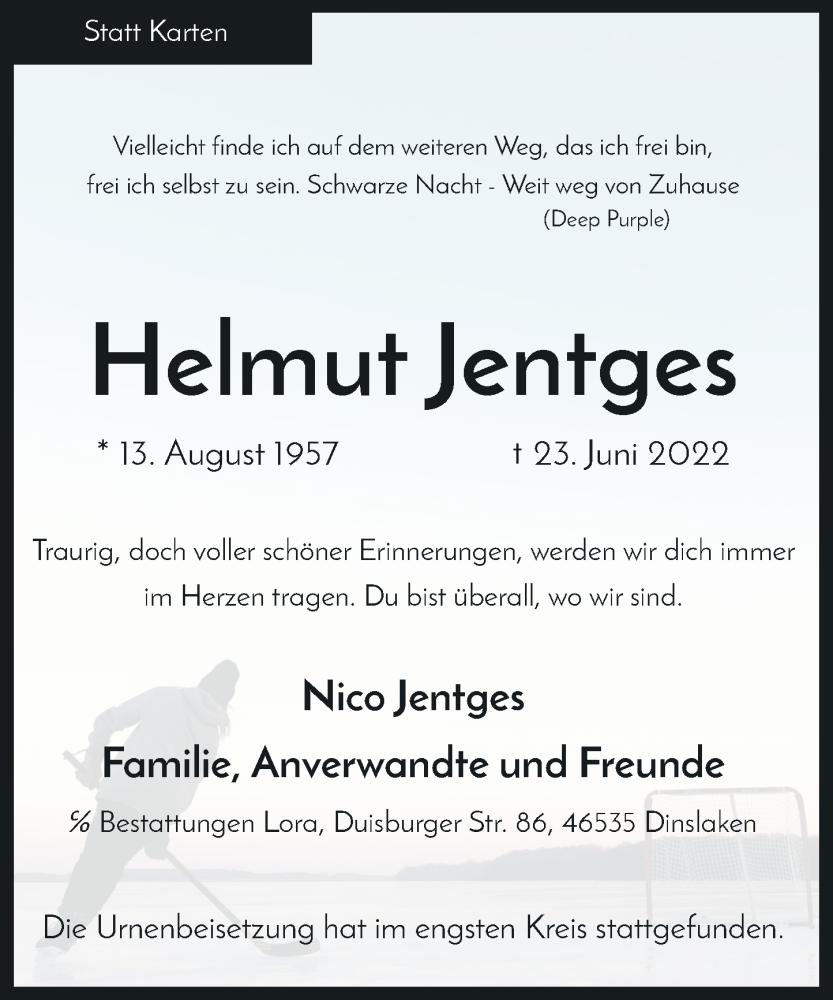  Traueranzeige für Helmut Jentges vom 16.07.2022 aus Rheinische Post