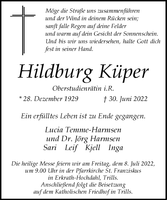 Traueranzeige von Hildburg Küper von Rheinische Post