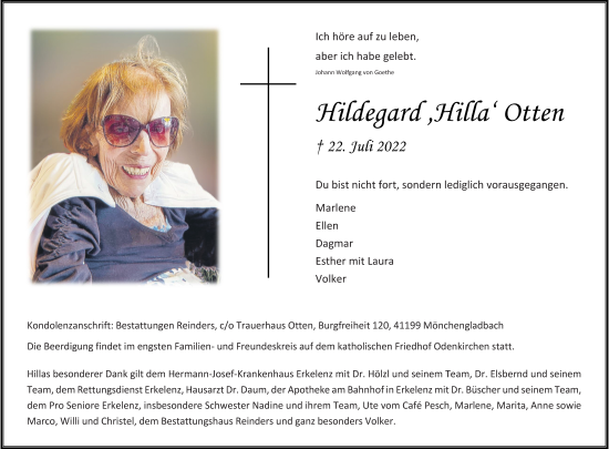 Traueranzeige von Hildegard Otten von Rheinische Post