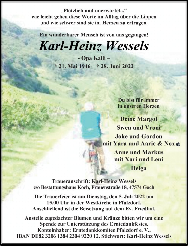  Traueranzeige für Karl-Heinz Wessels vom 02.07.2022 aus Rheinische Post