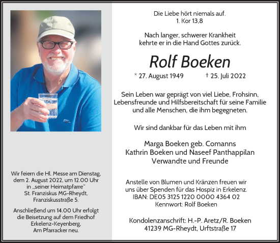 Traueranzeige von Rolf Boeken von Rheinische Post