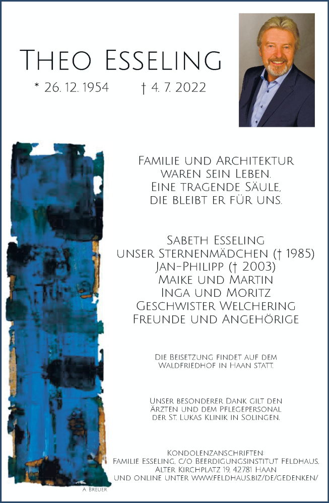  Traueranzeige für Theo Esseling vom 23.07.2022 aus Rheinische Post