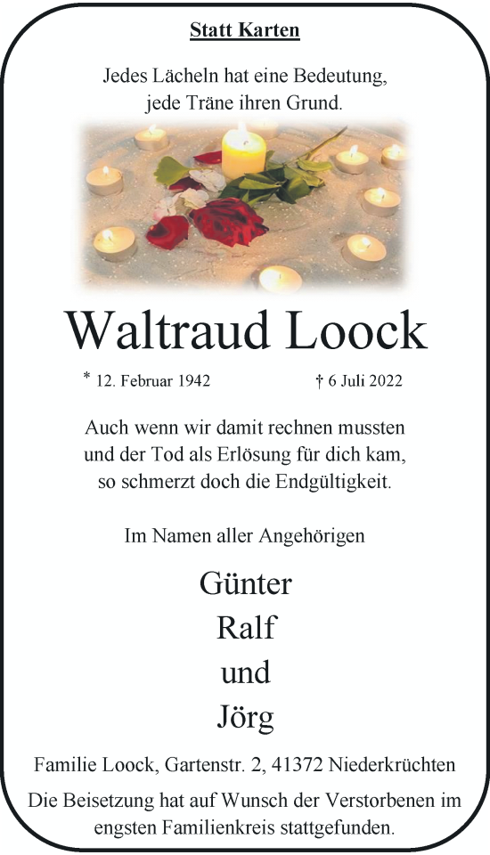 Traueranzeige von Waltraud Loock von Rheinische Post