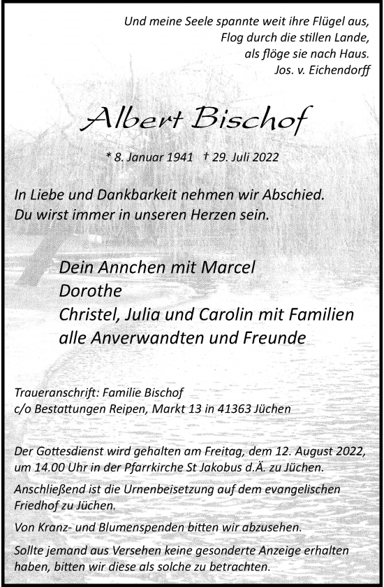 Traueranzeige von Albert Bischof von Rheinische Post