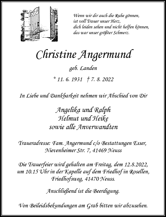 Traueranzeige von Christine Angermund von Rheinische Post