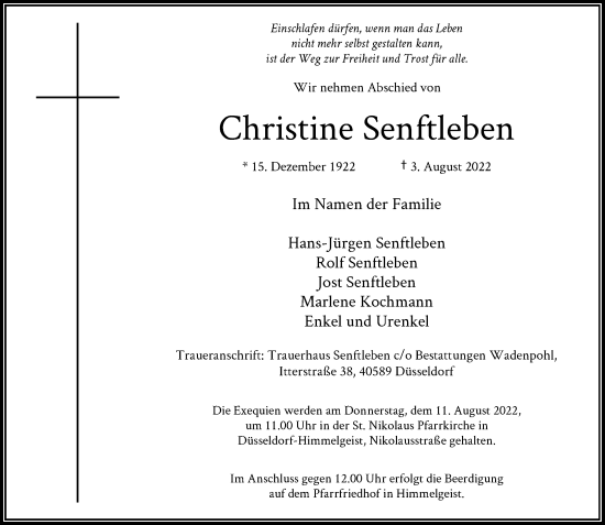 Traueranzeige von Christine Senftleben von Rheinische Post