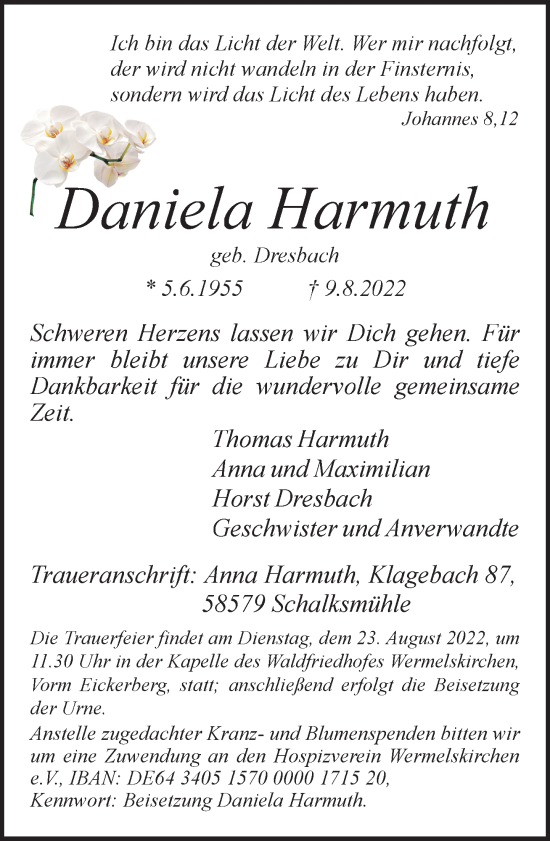 Traueranzeige von Daniela Harmuth von Rheinische Post