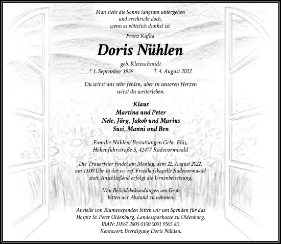 Traueranzeige von Doris Nühlen von Rheinische Post
