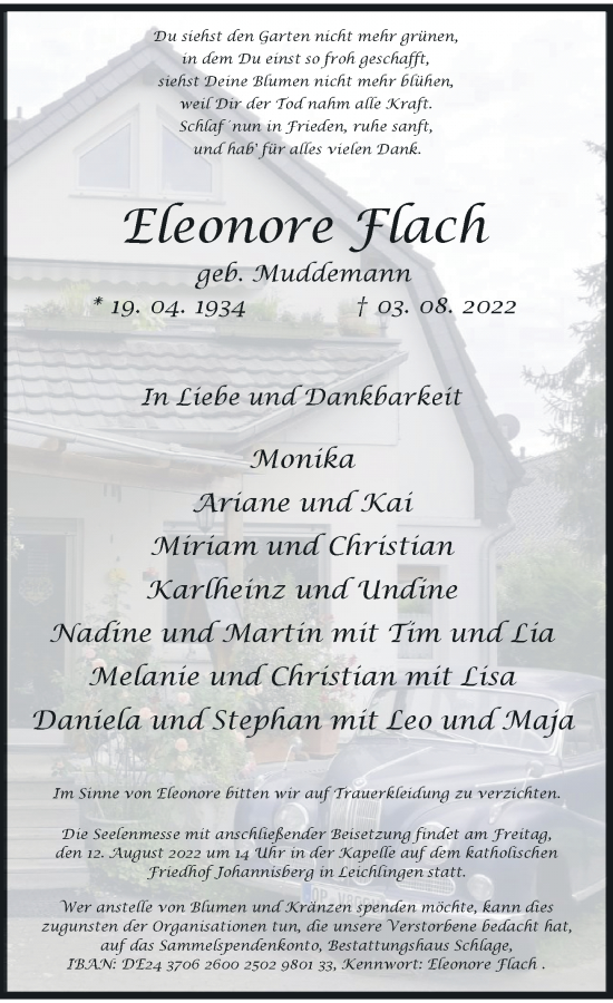 Traueranzeige von Eleonore Flach von Rheinische Post