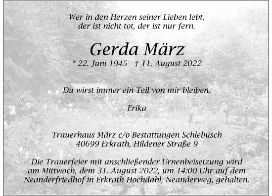 Traueranzeige von Gerda März von Rheinische Post