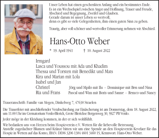 Traueranzeige von Hans-Otto Weber von Rheinische Post