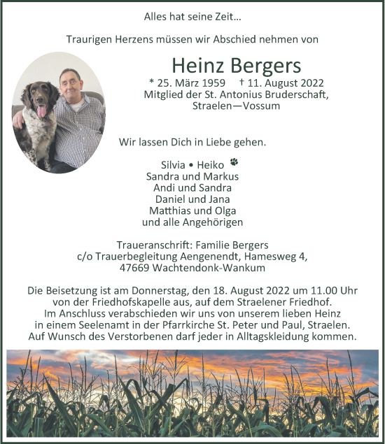 Traueranzeige von Heinz Bergers von Rheinische Post
