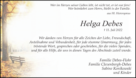 Traueranzeige von Helga Debes von Rheinische Post