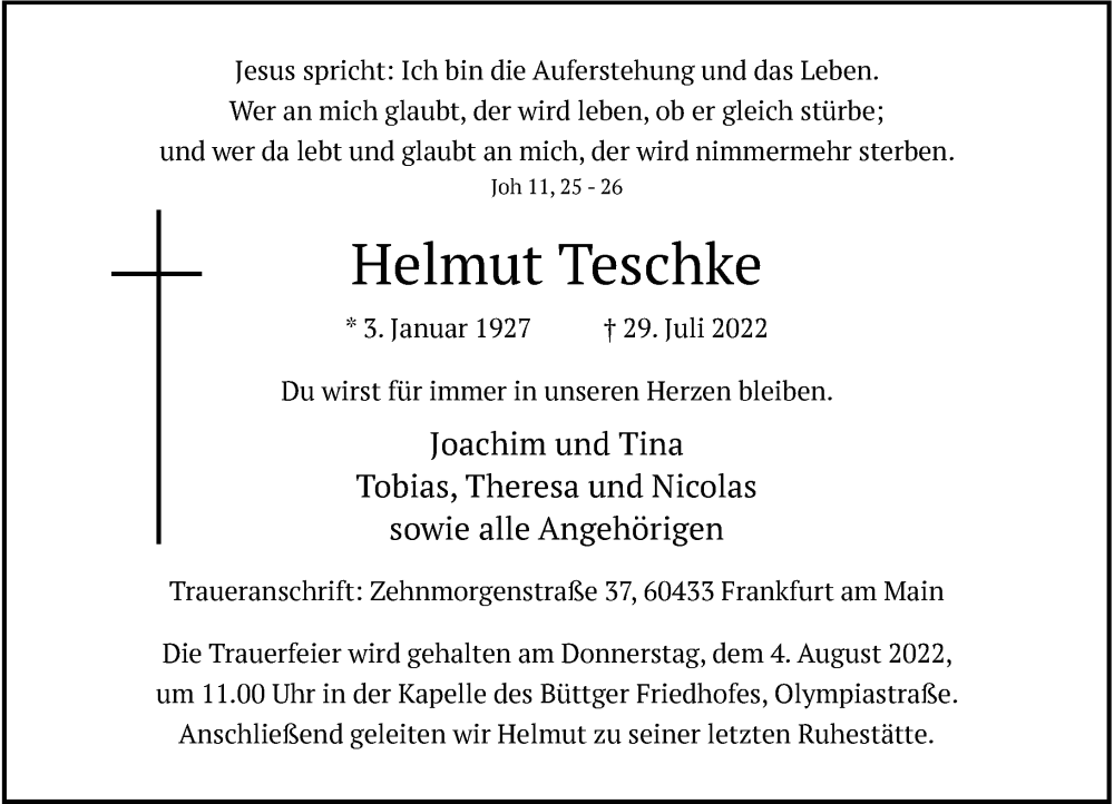  Traueranzeige für Helmut Teschke vom 03.08.2022 aus Rheinische Post