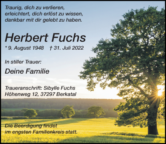 Traueranzeige von Herbert Fuchs von Rheinische Post