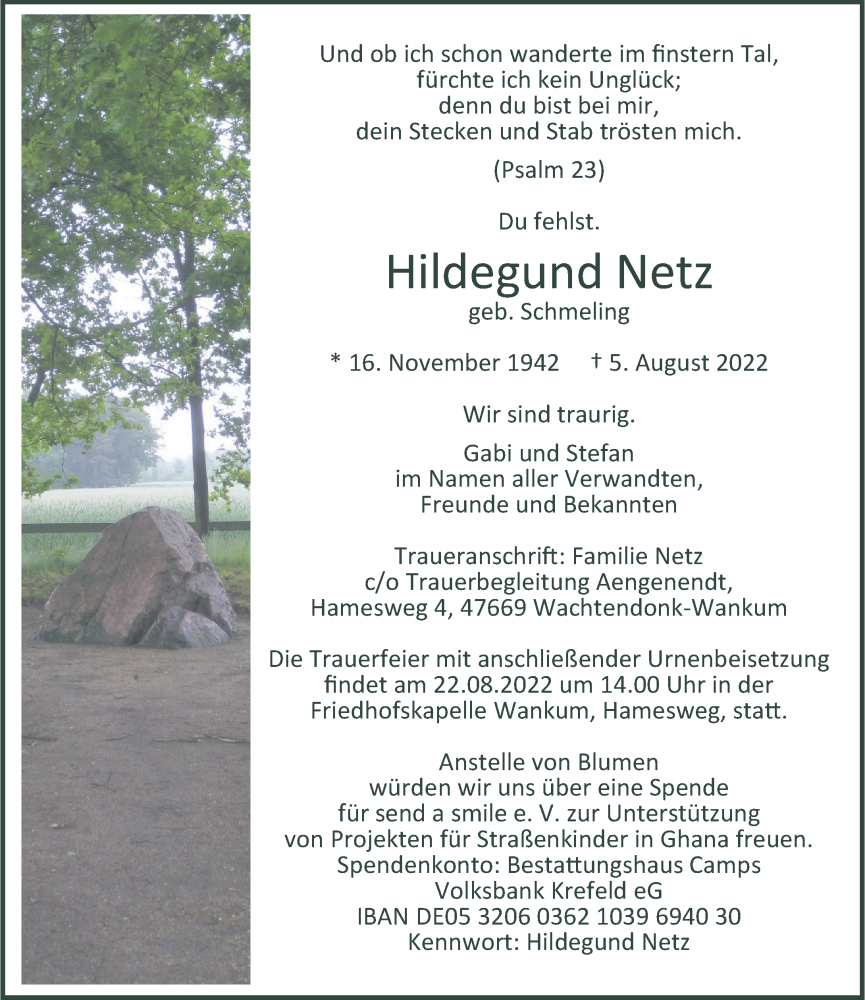  Traueranzeige für Hildegund Netz vom 11.08.2022 aus Rheinische Post