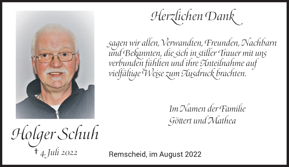  Traueranzeige für Holger Schuh vom 27.08.2022 aus Rheinische Post