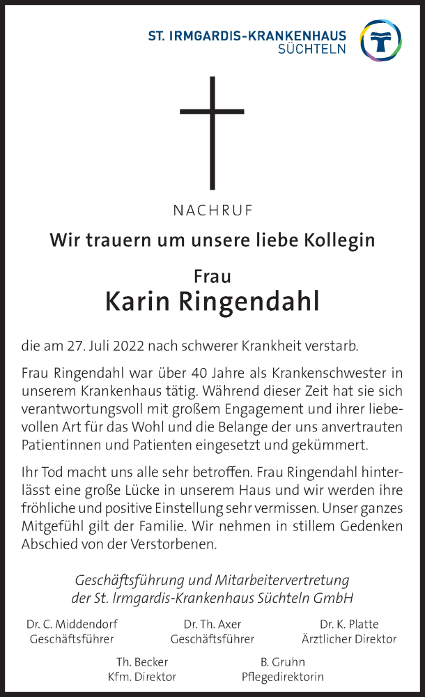  Traueranzeige für Karin Ringendahl vom 20.08.2022 aus Rheinische Post