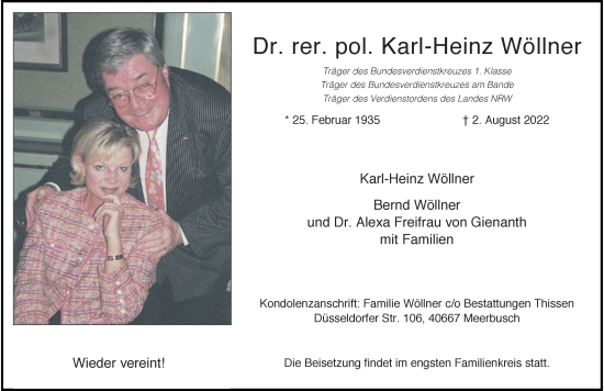 Traueranzeige von Karl-Heinz Wöllner von Rheinische Post