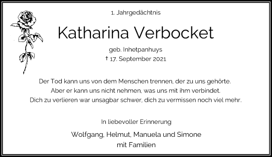 Traueranzeige von Katharina Verbocket von Rheinische Post