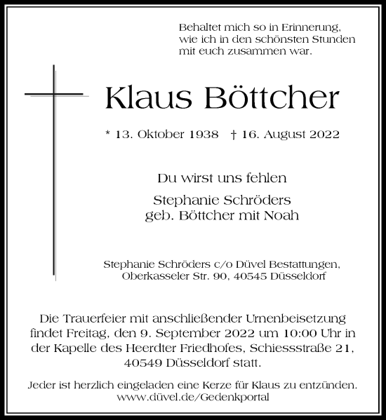 Traueranzeige von Klaus Böttcher von Rheinische Post