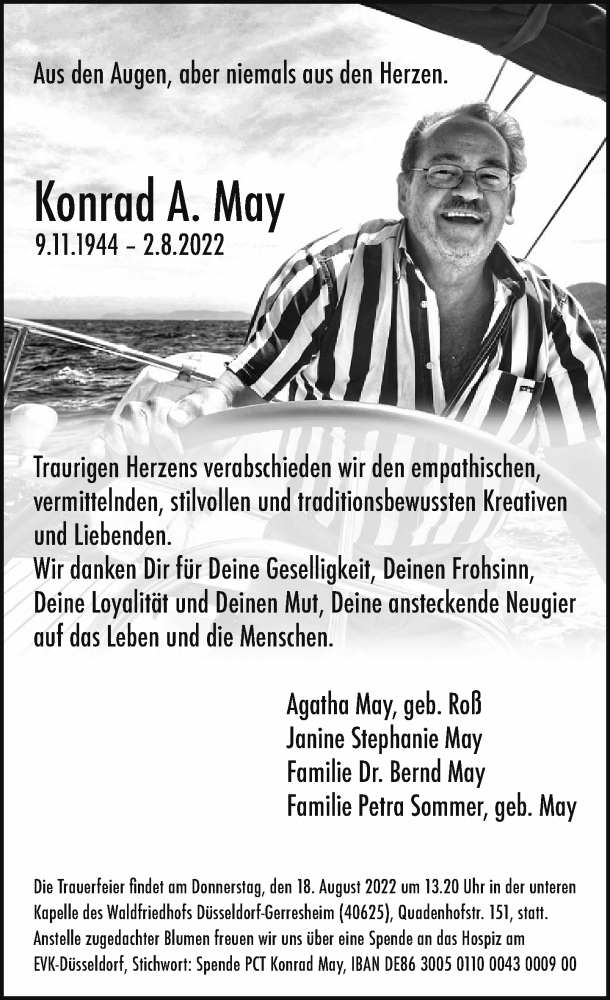  Traueranzeige für Konrad A. May vom 13.08.2022 aus Rheinische Post