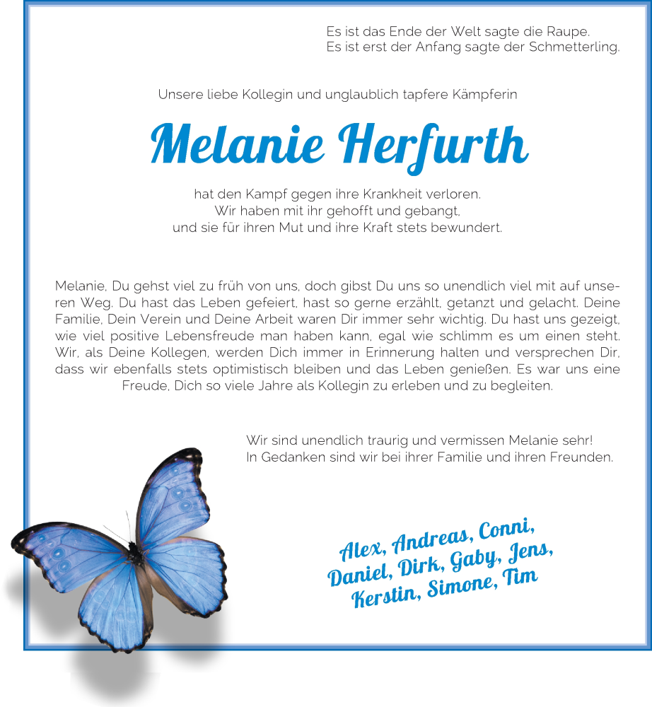  Traueranzeige für Melanie Herfurth vom 06.08.2022 aus Rheinische Post