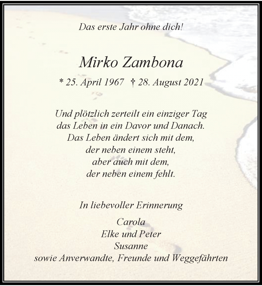  Traueranzeige für Mirko Zambona vom 27.08.2022 aus Rheinische Post