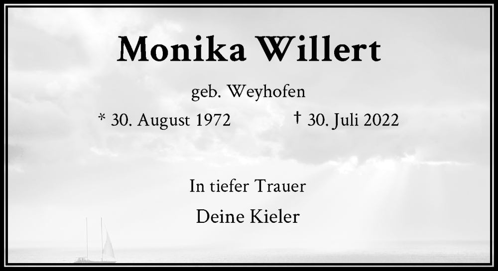  Traueranzeige für Monika Willert vom 06.08.2022 aus Rheinische Post