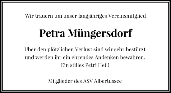 Traueranzeige von Petra Müngersdorf von Rheinische Post
