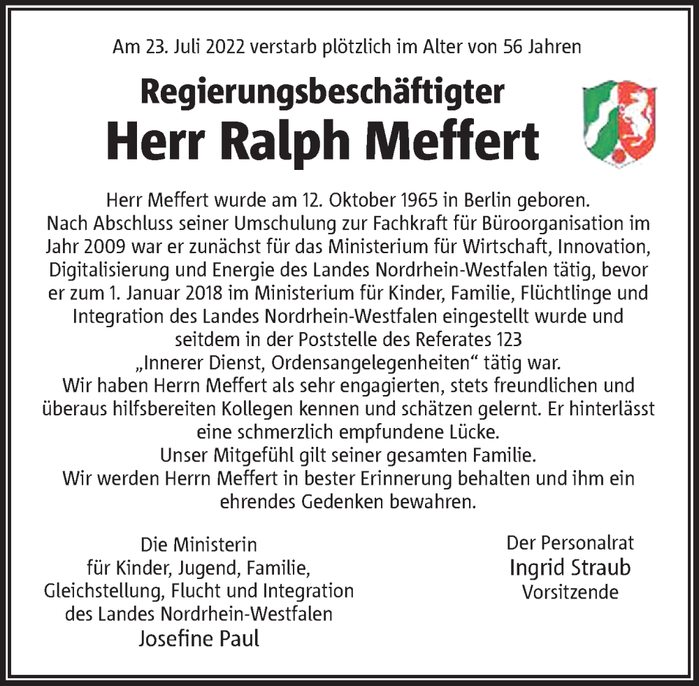  Traueranzeige für Ralph Meffert vom 11.08.2022 aus Rheinische Post