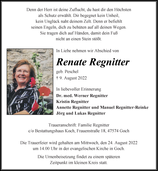 Traueranzeige von Renate Regnitter von Rheinische Post