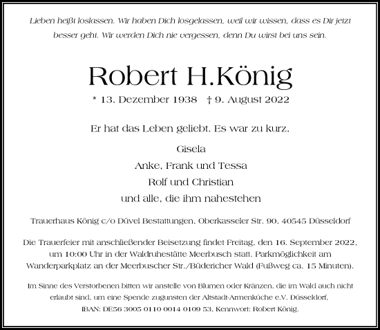 Traueranzeige von Robert H. König von Rheinische Post