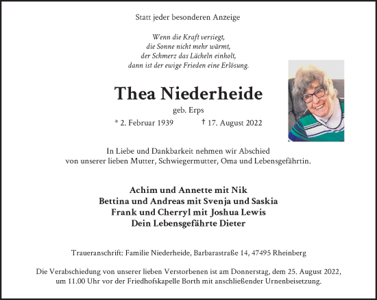 Traueranzeige von Thea Niederheide von Rheinische Post